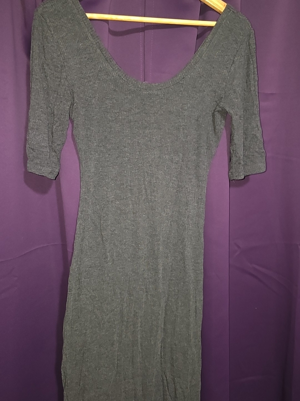 Fashion Nova Gray Ribbed Scoop Neck Midi Dress